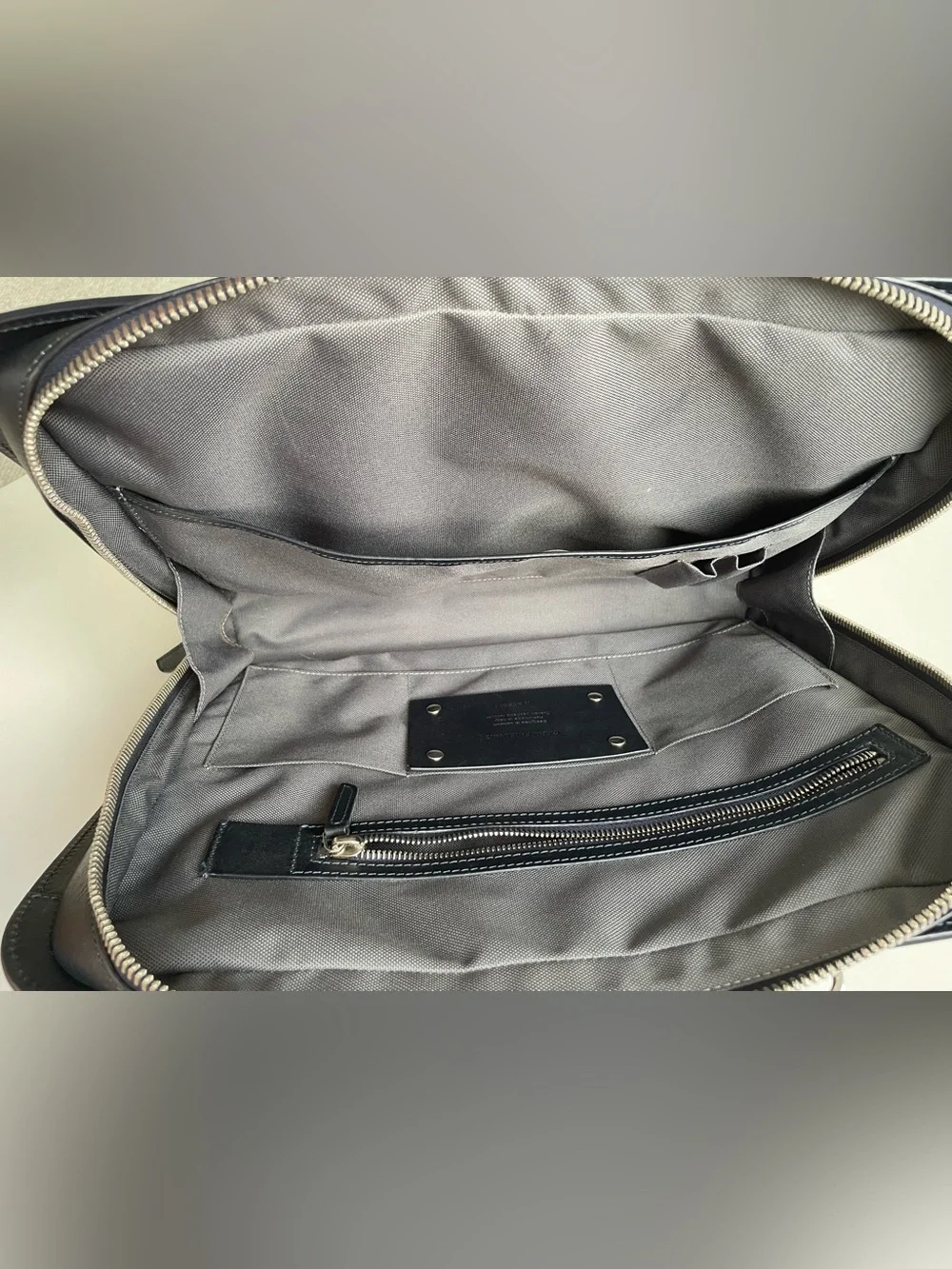 Carl Friedrik Palissy Briefcase, Navy Italian Vachetta Leather 15” Laptop Bag